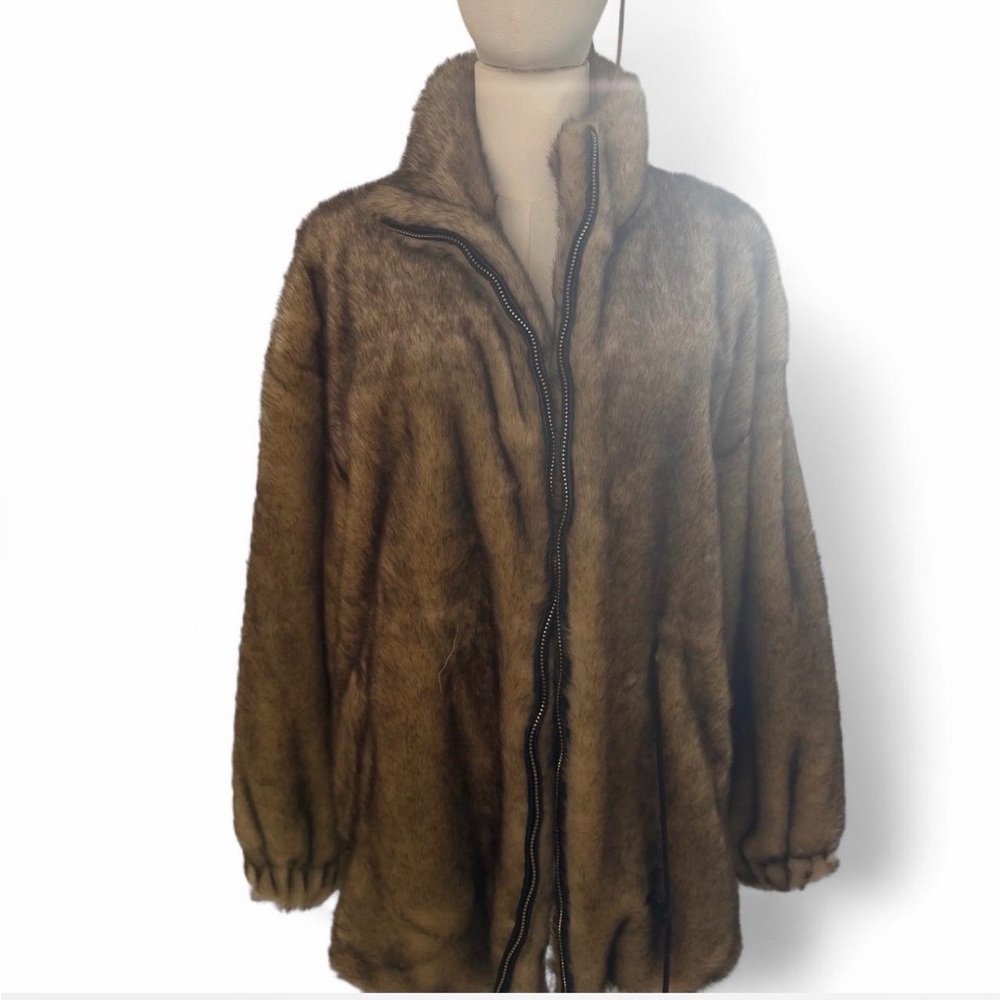 Faux Fur Bomber Jacket in Golden Brown